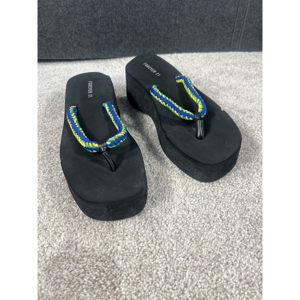 NWOT Thick Platforms/ High Wedge T-Strap Sandals Flip Flops Forever 21 Y2K
